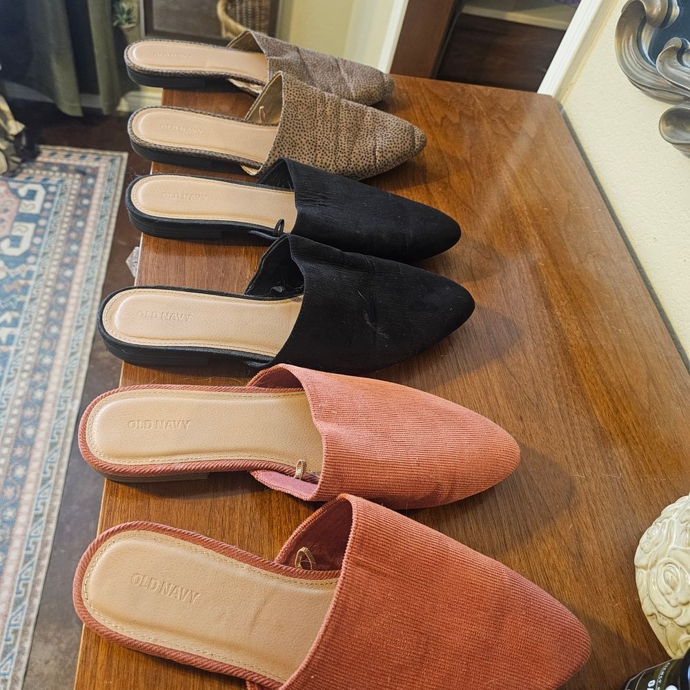 All 3 Pairs - Old Navy Women's Slip-On Mules - Black, Brown, and Pink
